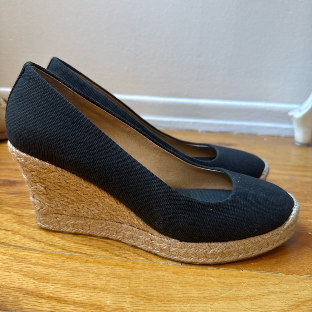 J.Crew Seville Espadrille Wedges Black Canvas Size 7.5 w/ Box